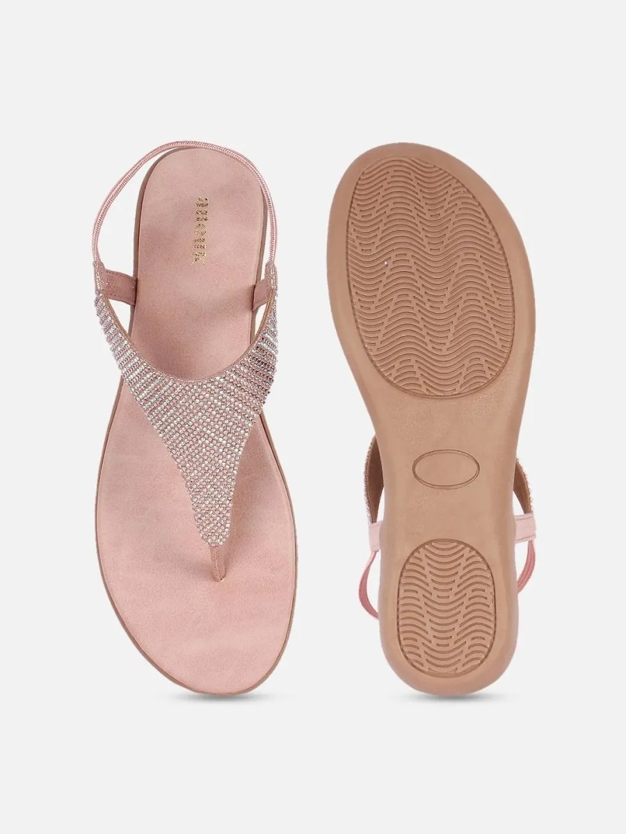 Anouk Rose Gold-Toned Embellished Open Toe Flats