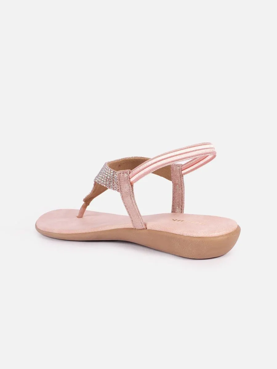 Anouk Rose Gold-Toned Embellished Open Toe Flats