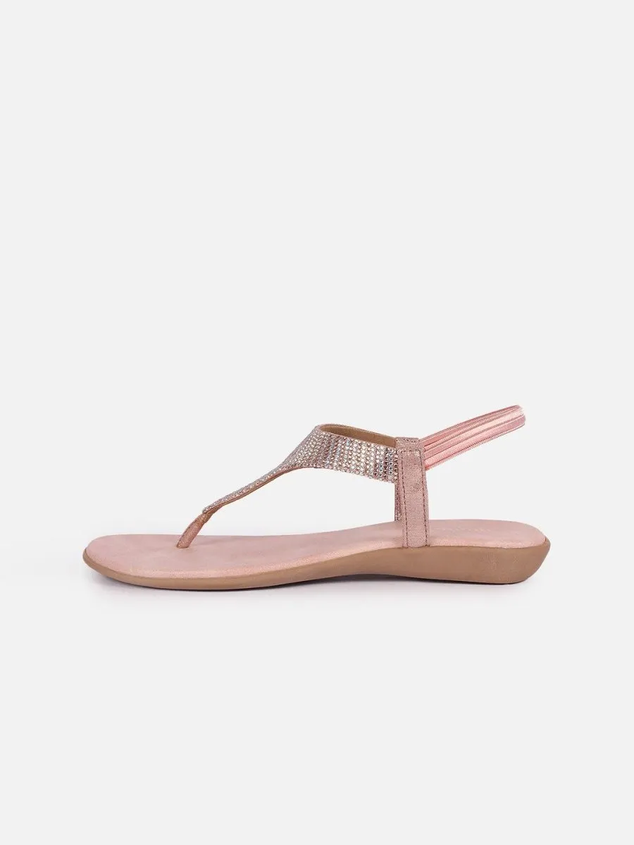 Anouk Rose Gold-Toned Embellished Open Toe Flats
