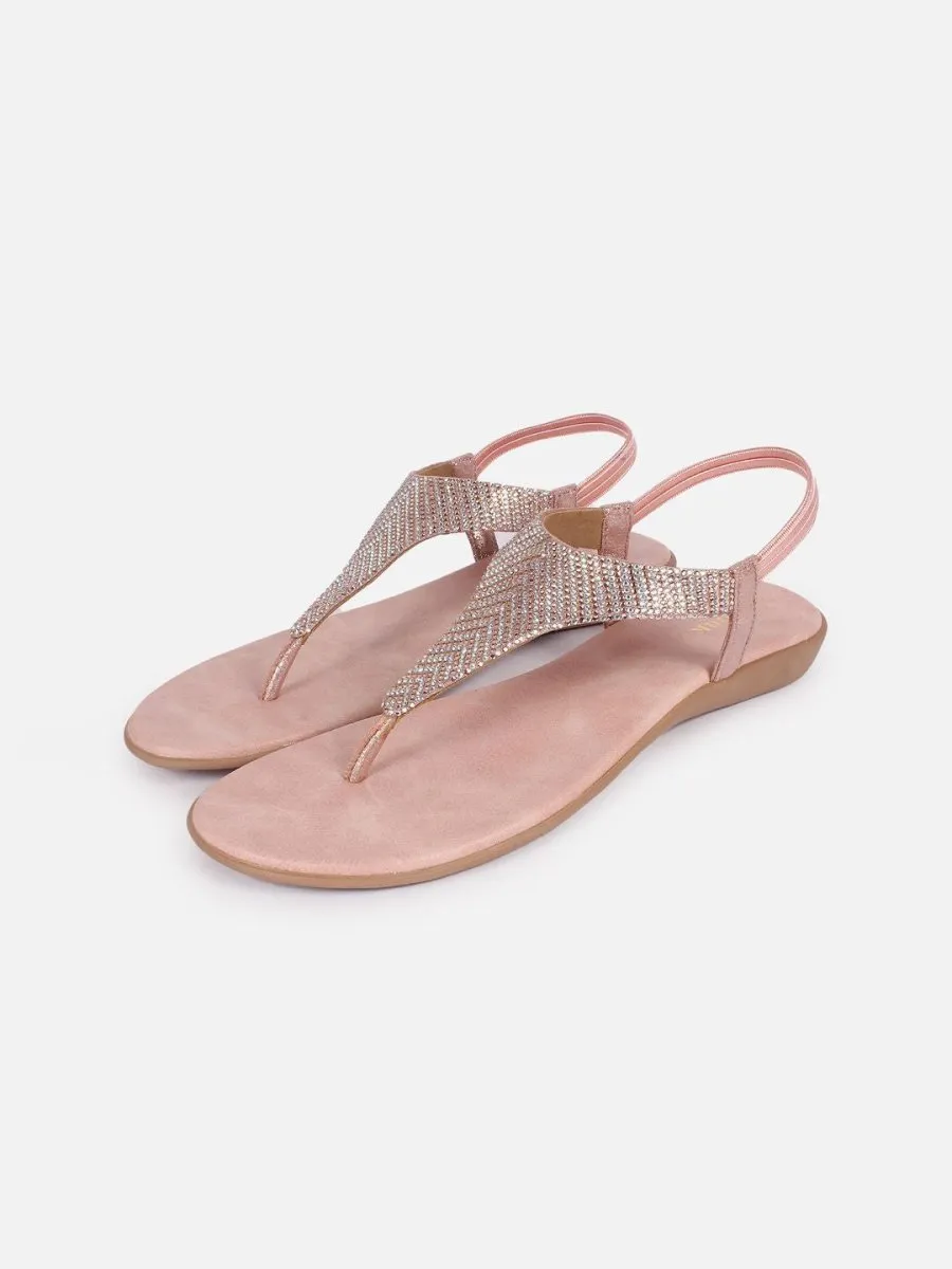 Anouk Rose Gold-Toned Embellished Open Toe Flats