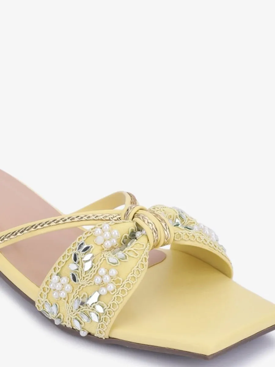 Anouk Yellow Ethnic Embellished Open Toe Flats