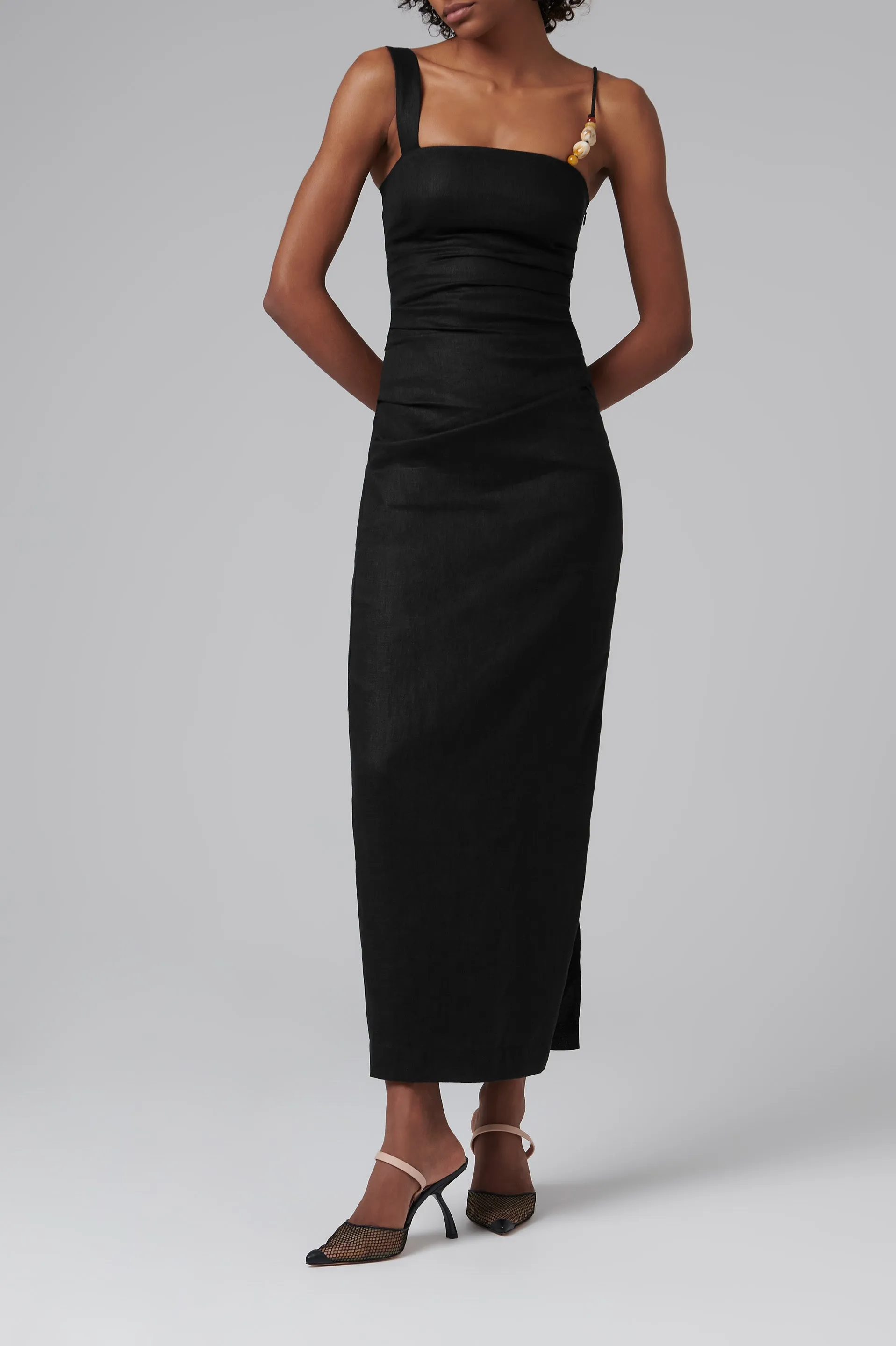 Black Antonia Beaded Midi Dress
