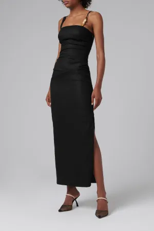 Black Antonia Beaded Midi Dress