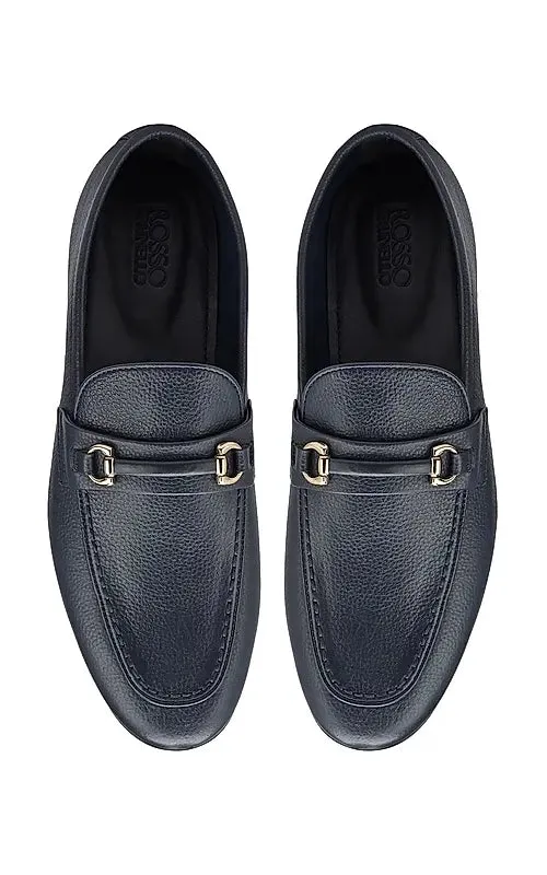 Blue Textured Leather Loafers