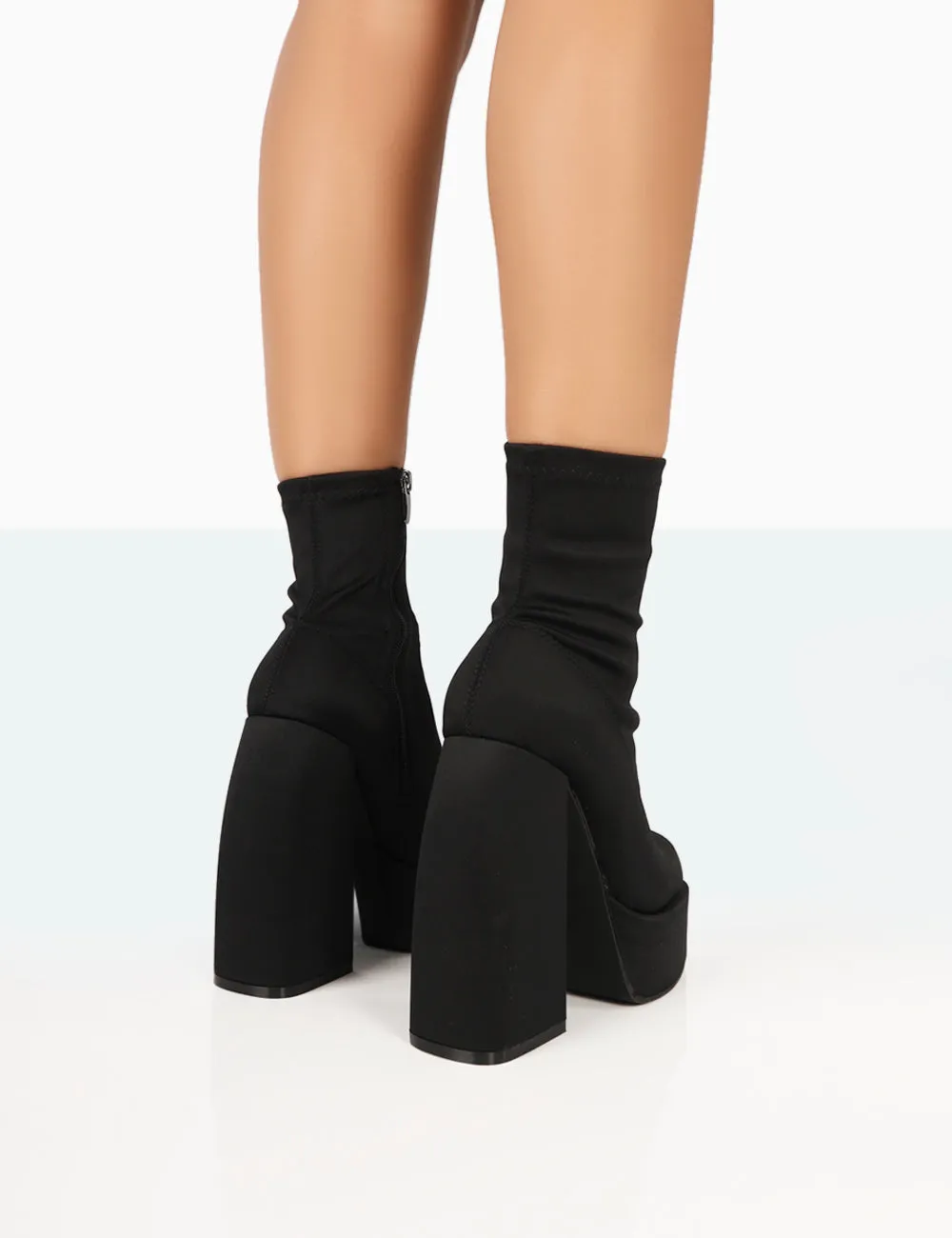 Charlie Black Nylon Platform Rounded Toe Block Heeled Ankle Boots