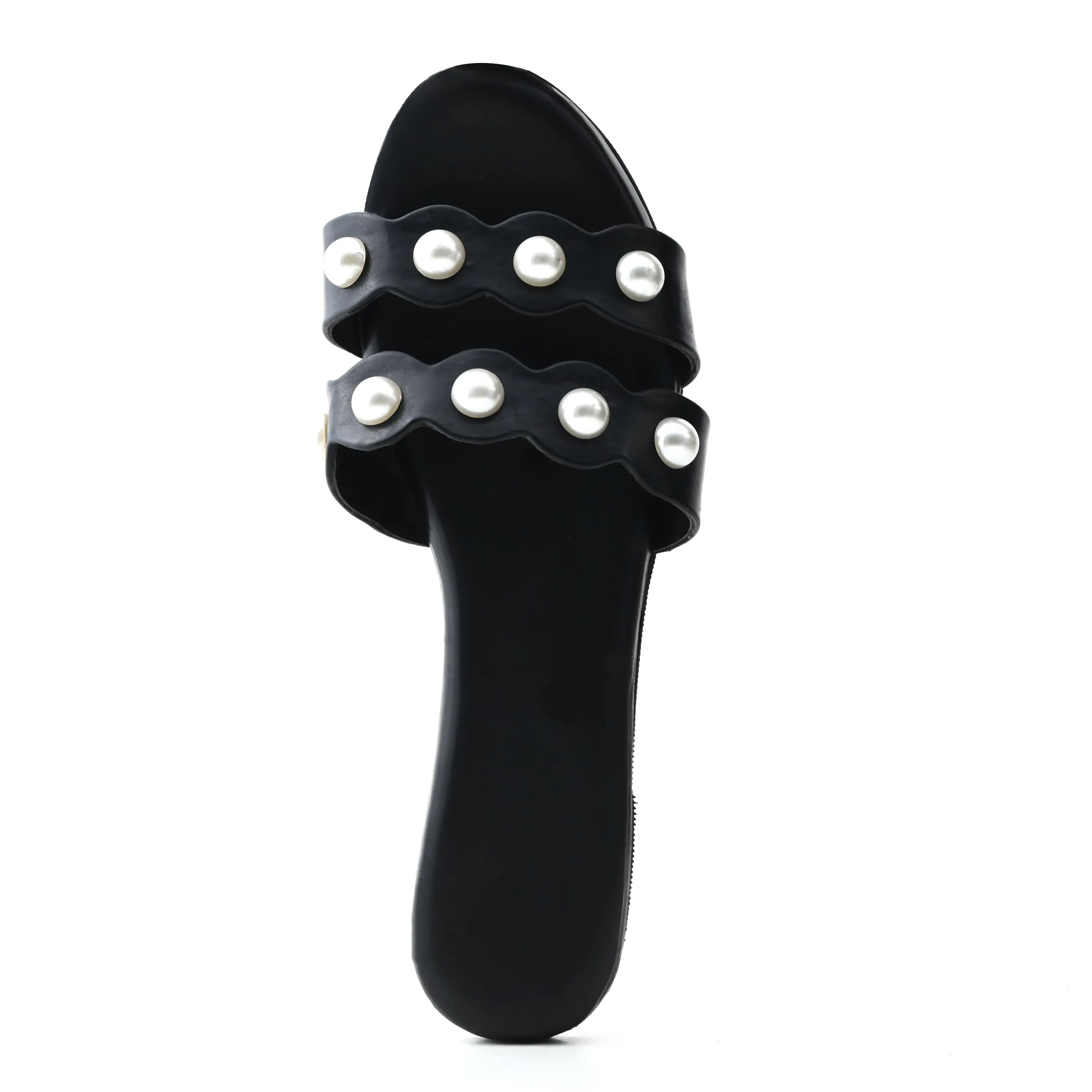 Dual Strap Pearl Flats - Jet Black