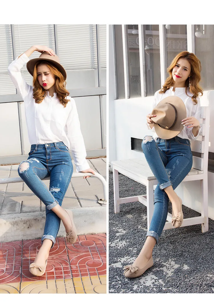 Free Shipping Bowknot Suede Comfortable Flat Shoes Sneaker