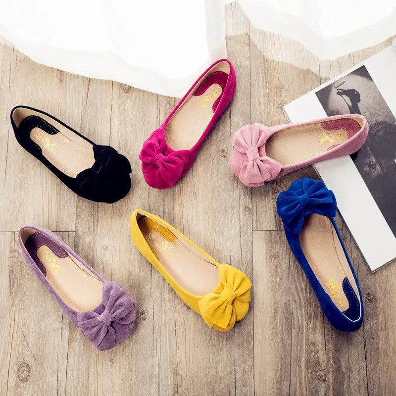 Free Shipping Bowknot Suede Comfortable Flat Shoes Sneaker