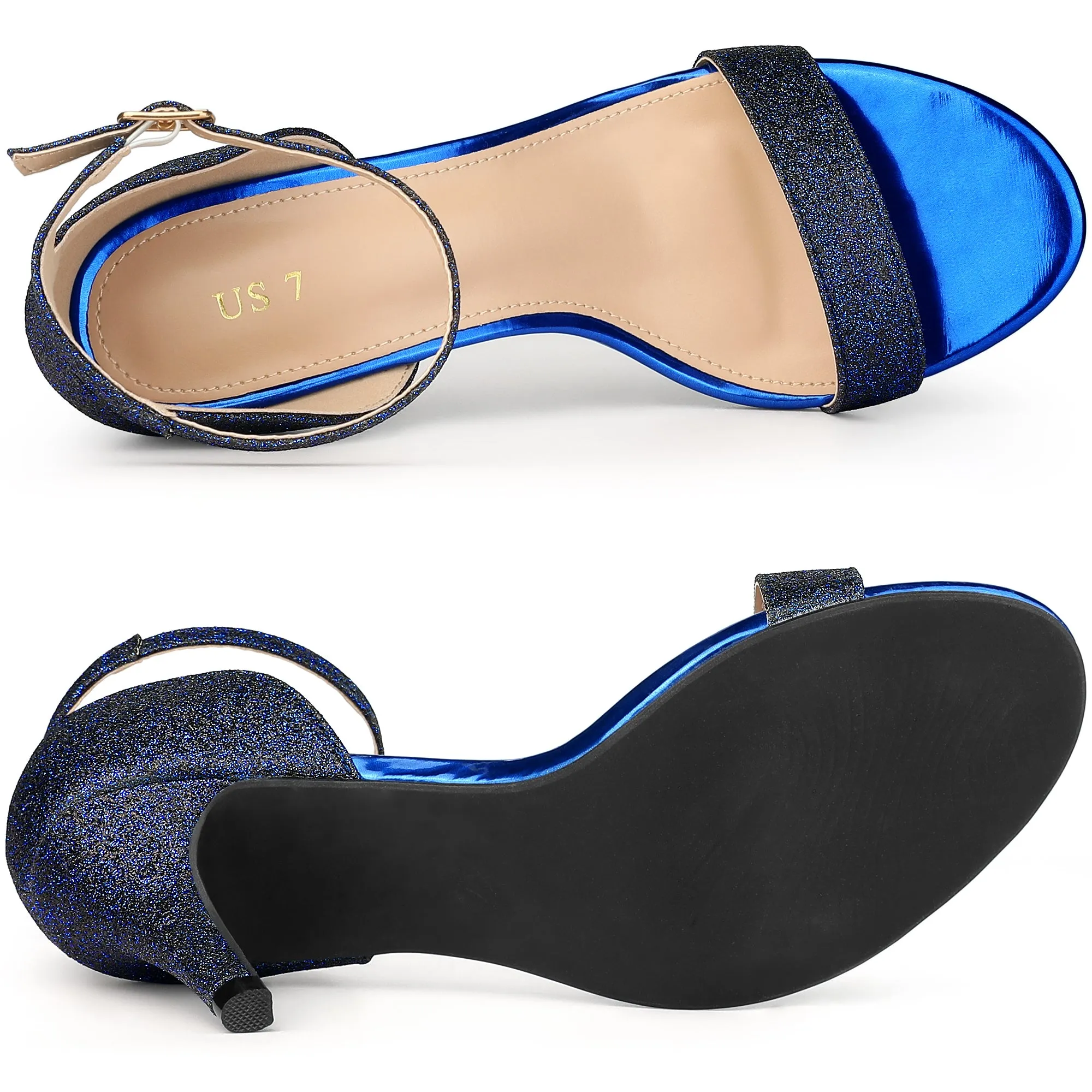 Glitter Ankle Strap Stiletto Heel Sandals