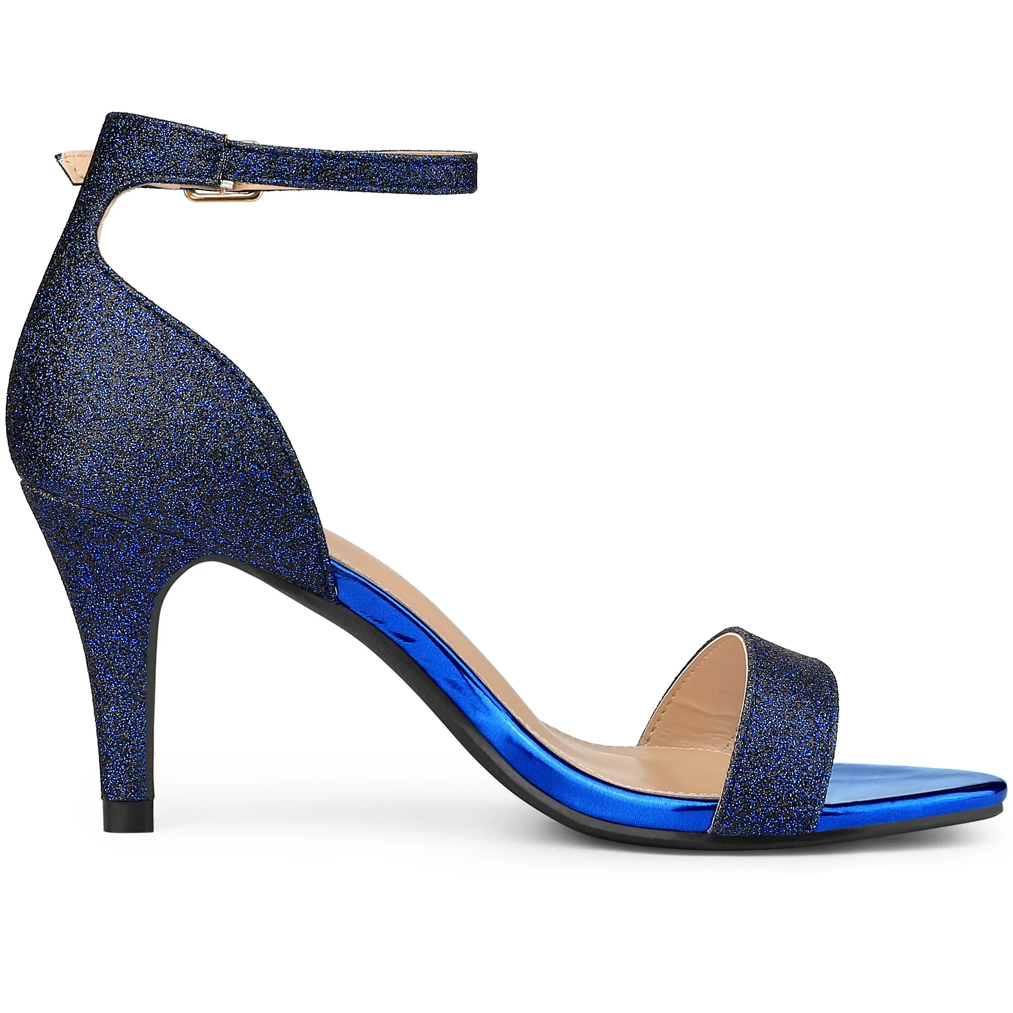 Glitter Ankle Strap Stiletto Heel Sandals
