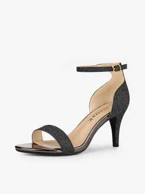 Glitter Ankle Strap Stiletto Heel Sandals