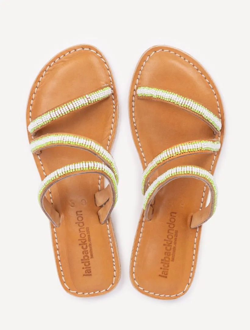 Kilifi Flat Leather Sandal Neon Green/White