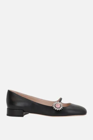 Square-Toe Smooth Leather Mary-Jane Flats