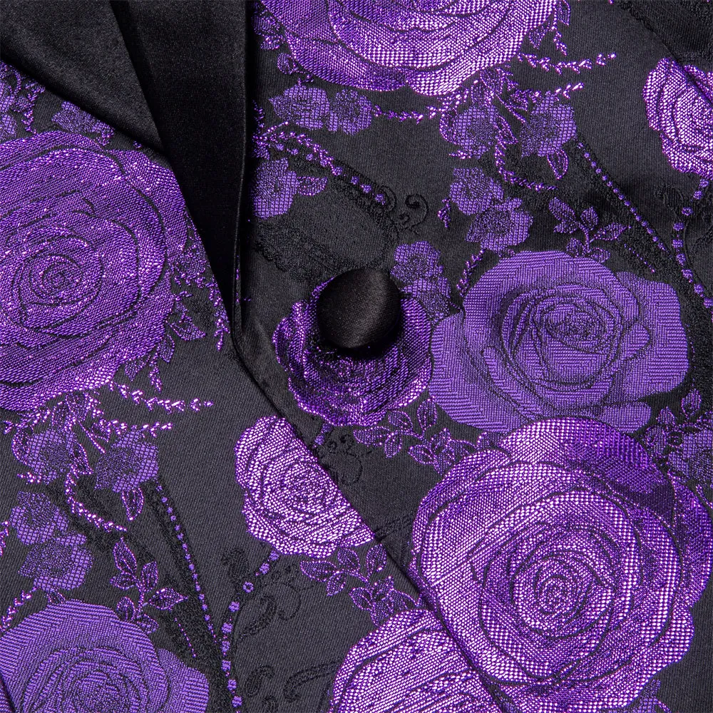 Ties2you Casual Suit Shawl Collar  Black Purple Floral Silk Slim Fit Suit For Men