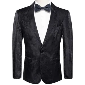Ties2you Dress Suit for Men Crow Black Paisley Notched Collar Silk Suit