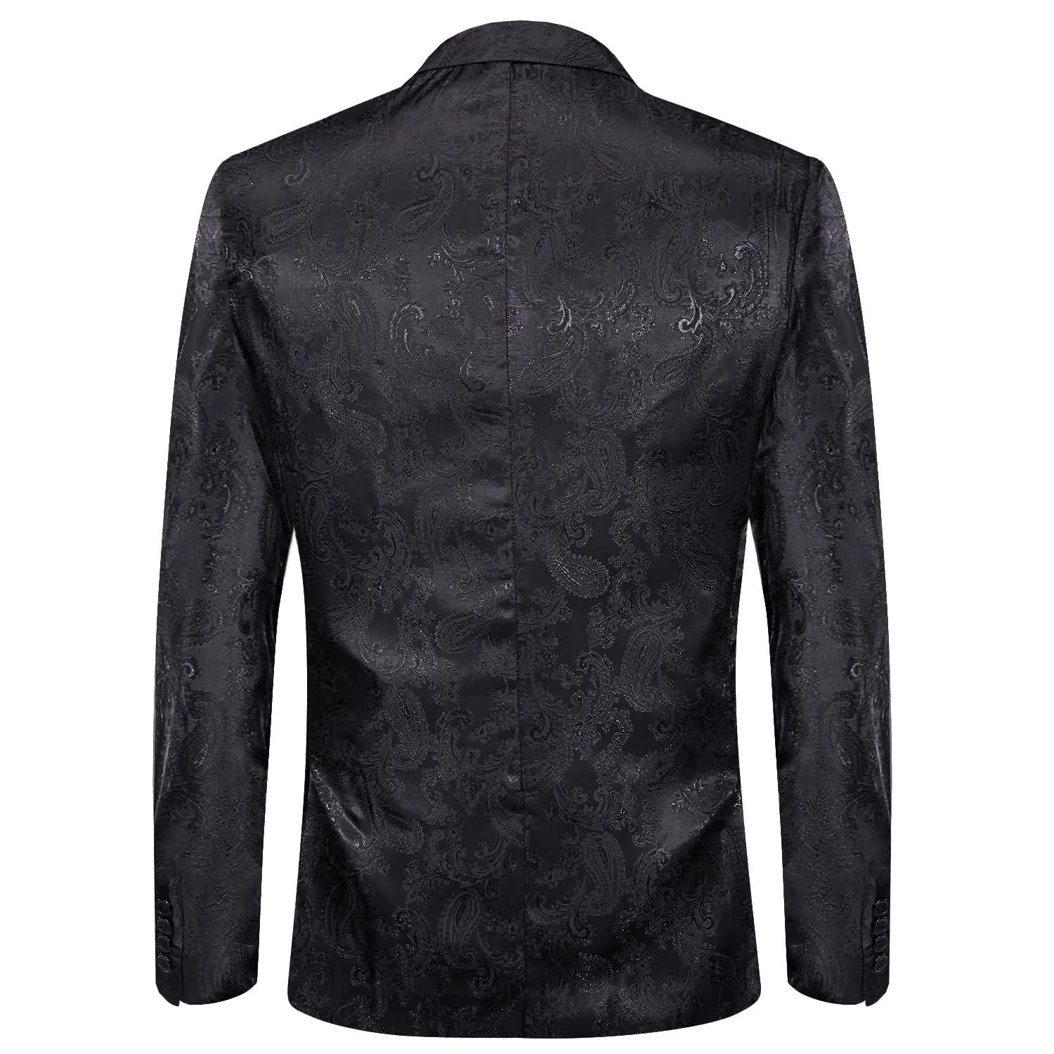 Ties2you Dress Suit for Men Crow Black Paisley Notched Collar Silk Suit