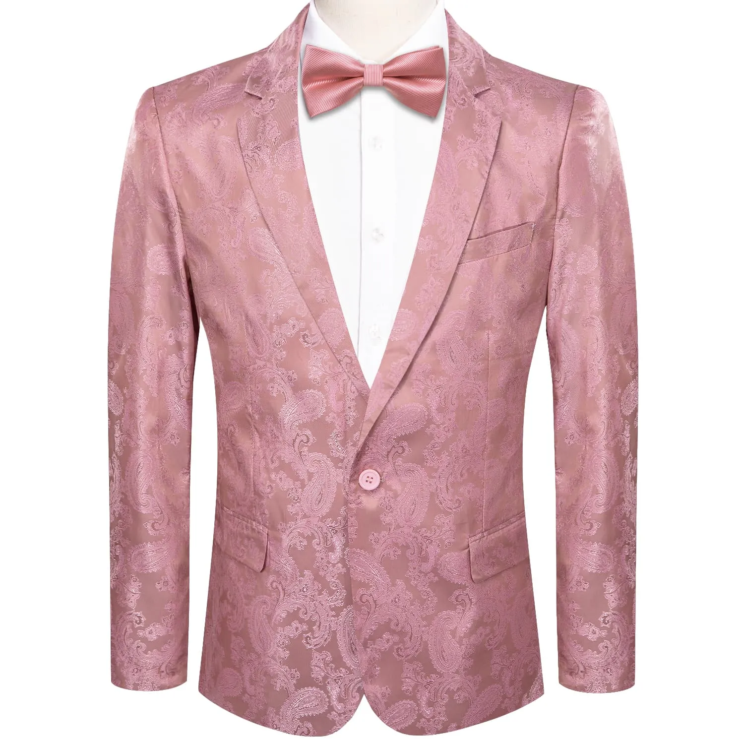 Ties2you Dress Suit for Men Rose Pink Paisley Notched Collar Silk Suit